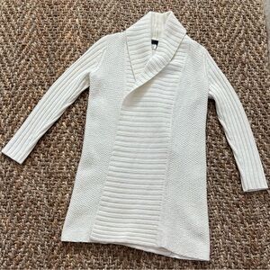 BCBG Cardigan Sweater M Wool Angora Blend Open Front Shawl Long Line Cream Knit